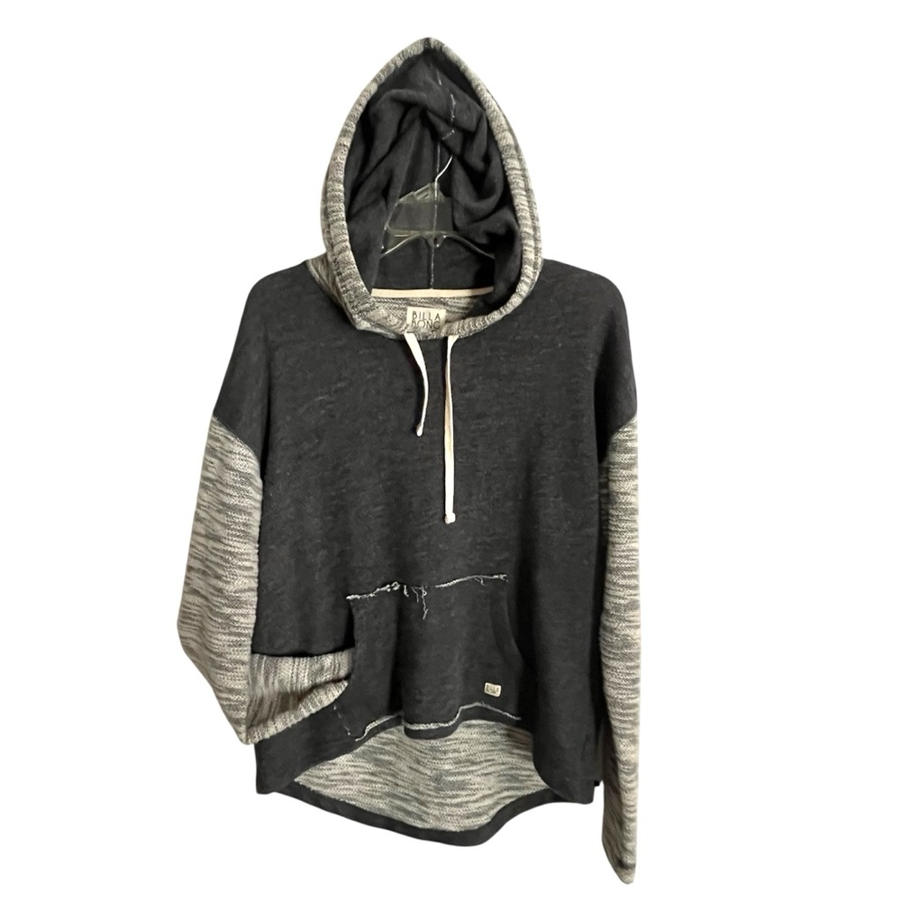 Billabong Charcoal & Grey Hi-Low Raglan Raw-Edge Kangaroo Slub-Knit Hoodie NWT - Picture 12 of 16